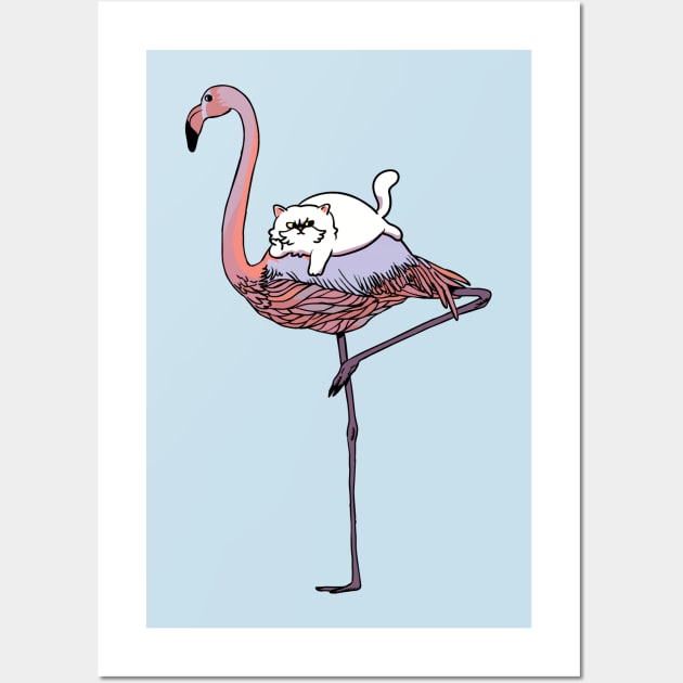 Flamingo and persian cat Wall Art by huebucket